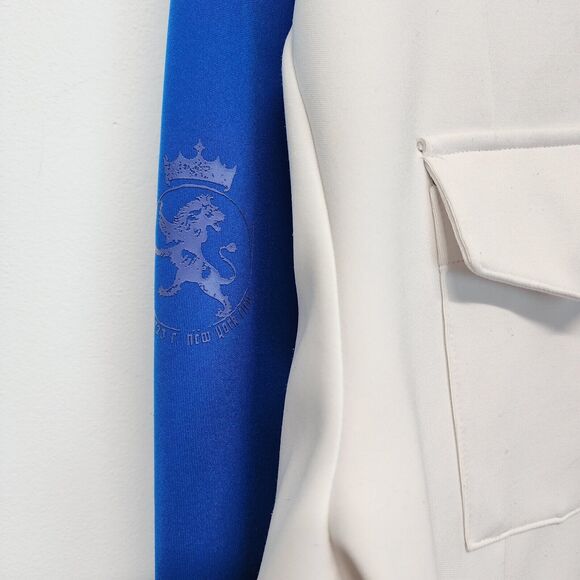 Y2K Express Track Jacket Size L Blue White Epaulettes New York Graphic 2008 - Picture 4 of 14
